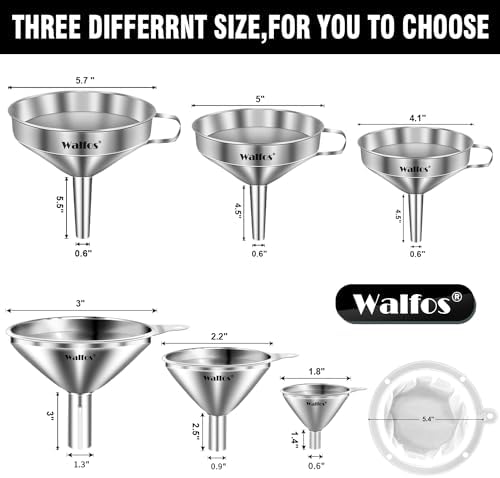 Stainless Steel Funnel, Walfos 6 Different Sizes of Kitchen funnels - Image 4
