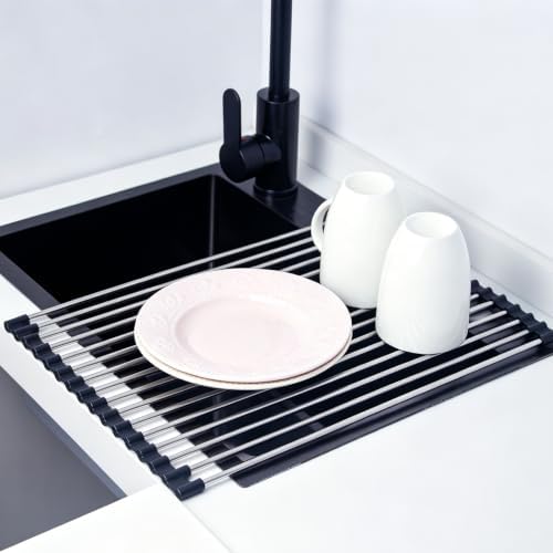 Roll Up Dish Drying Rack Over Sink, Use 304 Stainless Steel, 17.7"x15.7"Black by Unknown