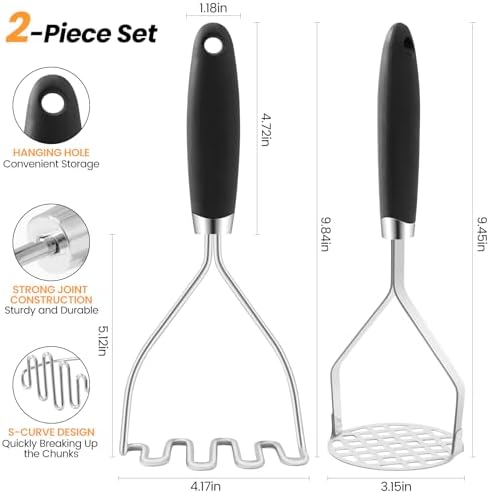 2Pcs Potato Masher Set with Silicone Handle, Premium Stainless Steel Potato - Image 2