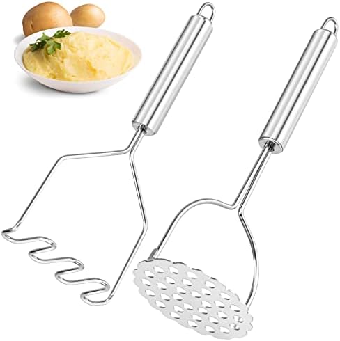 2 Pcs Potato Smasher, Mashed Potato Masher, Stainless Steel Masher Kitchen Tool by VOOVAO