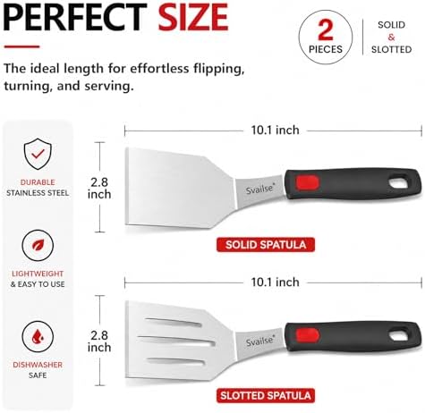 Metal Spatula of 2, Stainless Steel Solid & Slotted Turner Set - Image 2
