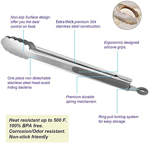 304 Stainless Steel Kitchen Cooking Tongs, 14 & 16 Inch - Image 5
