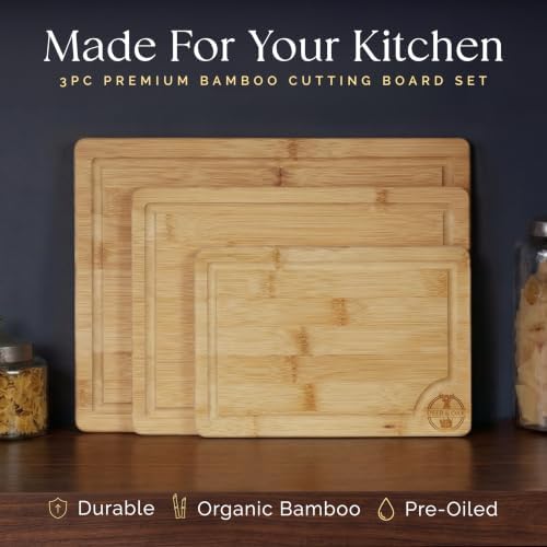 Pre-Oiled, Non Toxic 3-Piece Bamboo Cutting Board Set of 3 - Image 2
