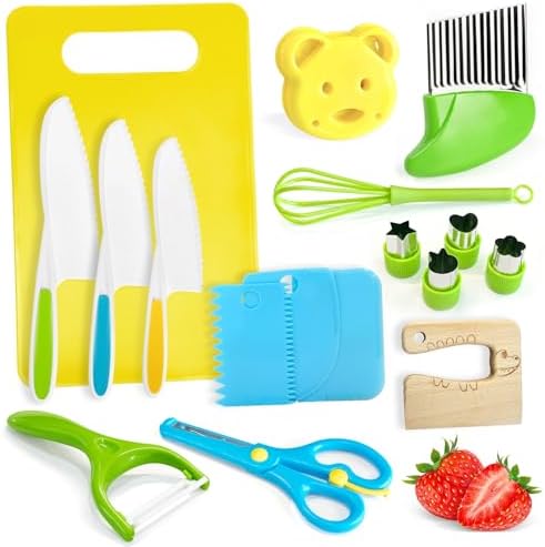17 Pcs Kids Knife Set for Real Cooking Safe Kitchen Tools for Ages 4+ by Chanking