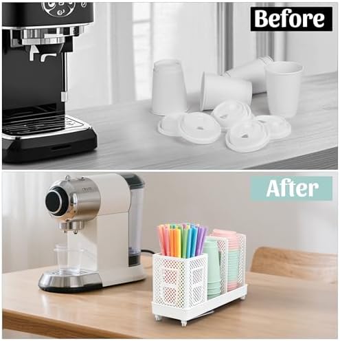 Coffee Cup Dispenser with Straws Holder, Plastic Coffee Cup and Lid Holder - Image 6