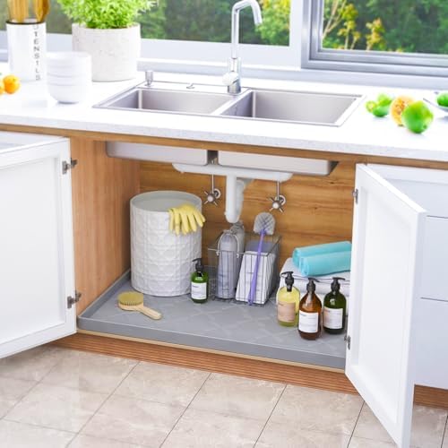 SIKADEER Waterproof Under Sink Mat 25" x 22" Silicone Mat Cabinet Protector - Image 2
