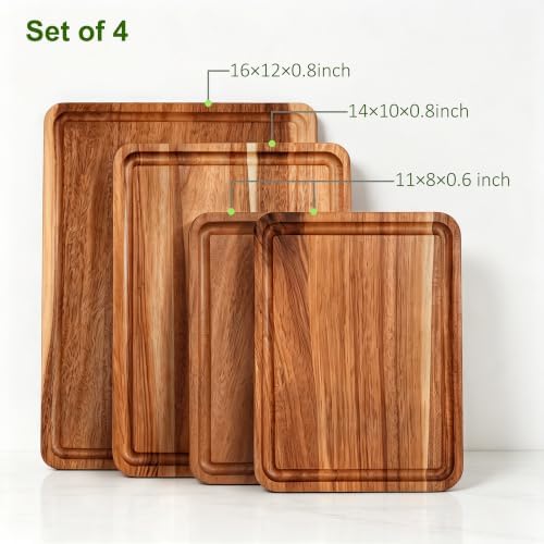 AZRHOM Large Solid Acacia Wooden Chopping Board Set of 4 - Image 3