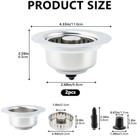 2 Pack Kitchen Sink Drain Strainer, 3 in 1 Stainless Steel Pop Up Sink Stopper - Image 2