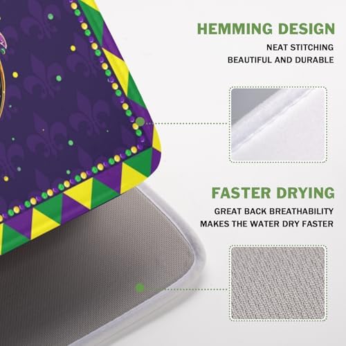 Mardi Gras Dish Drying Mat for Kitchen Counter Masquerade Mask Feather Dishes - Image 4