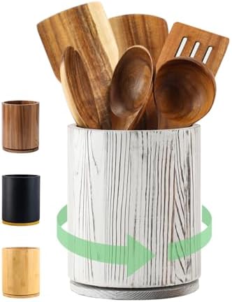 Distressed White Utensil Holder, 360° Rotating 7.3 in Kitchen Organizer by Unknown