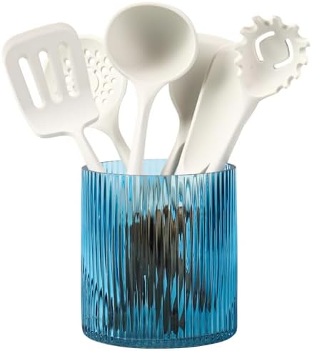 Blue Utensil Holder, 6.3" Glass Kitchen Utensil Holder by FERAHI