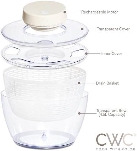 COOK WITH COLOR Electric Salad Spinner, Round 4.5L Capacity – Fast Drying & - Image 6