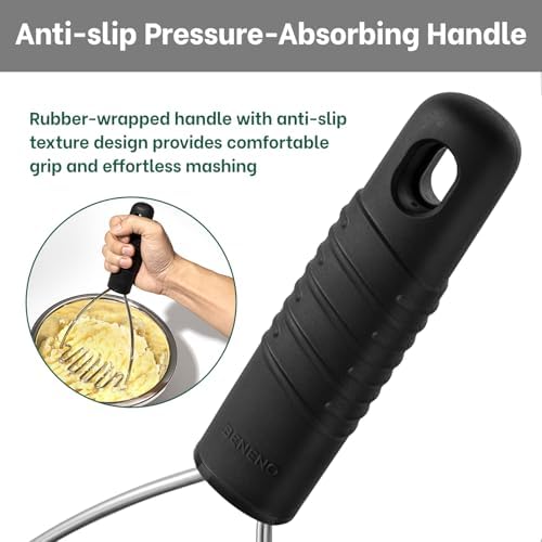 Beneno Ergonomic Soft Grip Stainless Steel Potato Masher - Image 3