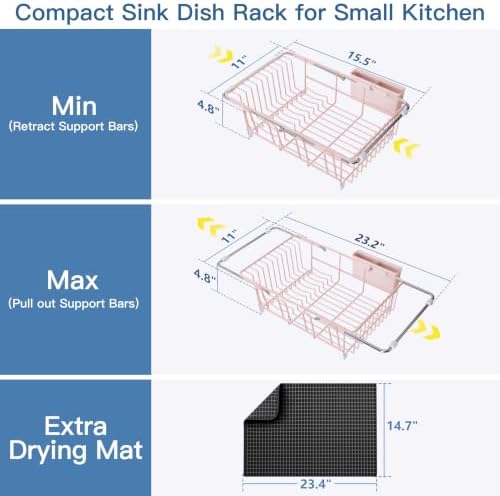 JASIWAY Pink Dish Drying Rack in Sink - Image 6