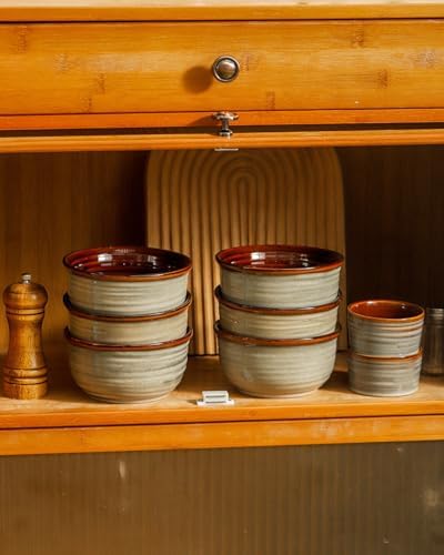 HASENSE Ceramic Cereal Bowls Set of 6, 20 oz Reactive Glaze Grey Soup Bowls - Image 7