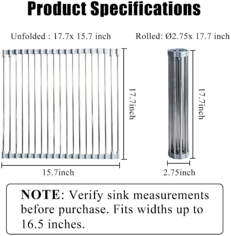 Roll Up Dish Drying Rack 17.5''x15.7'' Gray - Image 4