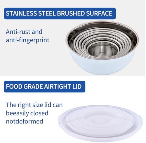White Mixing Bowls with Airtight Lids, Stainless Steel Nesting Mixing Bowls Set - Image 4