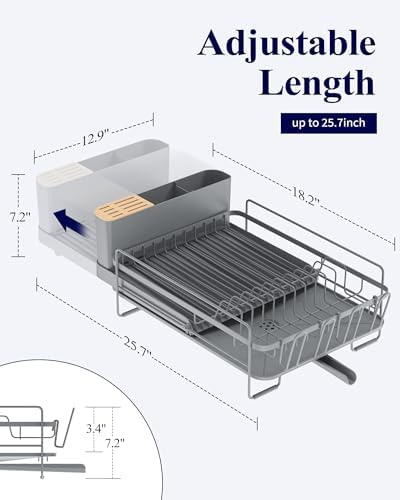 Kitsure Extendable Large Dish Drying Rack, 18.2"-25.7" L x 12.9" W - Image 2