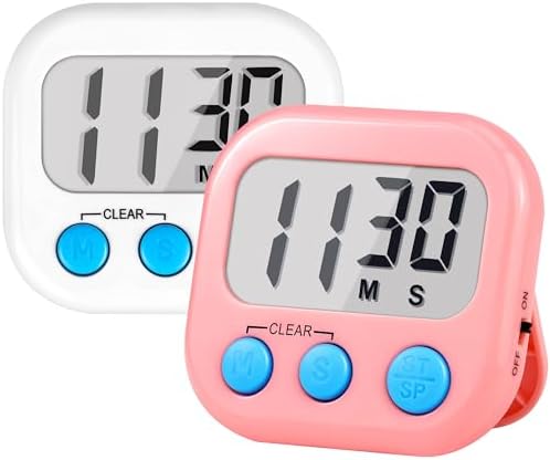 Timer for Kids Digital Kitchen Timers for Cooking- 2 Pack White Pink by AOUCE