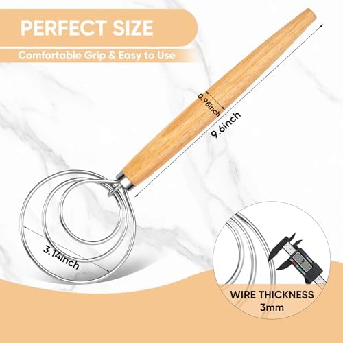 Maxjoy Danish Dough Whisk, Stainless Steel Wooden Bread Tool - Image 3