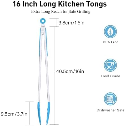 16 Inch Long Silicone Tongs, Extra Reach - Image 3