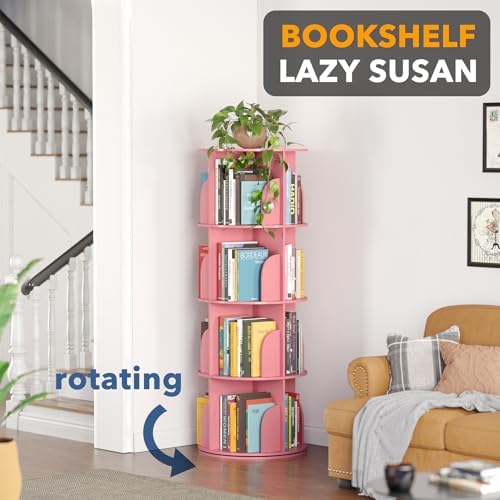 SpaceAid 4 Tier Rotating Bookshelf Tower, Spinning Bookcase Lazy Susan - Image 4