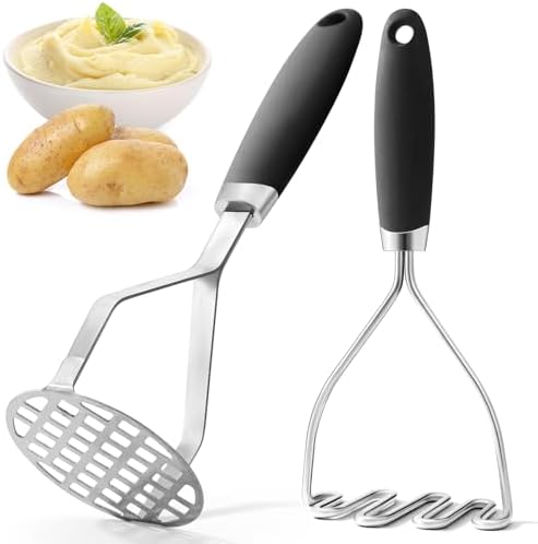 2Pcs Potato Masher Set with Silicone Handle, Premium Stainless Steel Potato by Alinnart