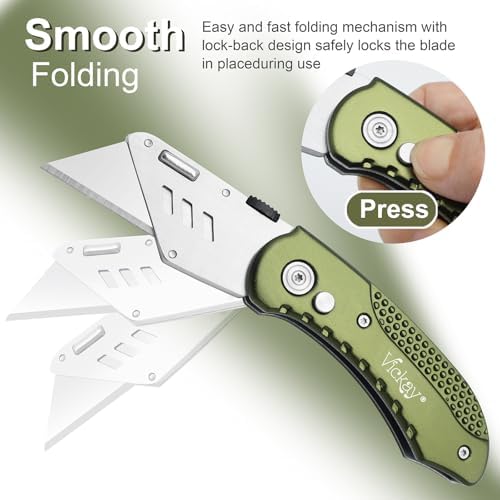Vickay Folding Utility Knife, Heavy Duty Box Cutter, Razor Knife-OliveGreen - Image 6
