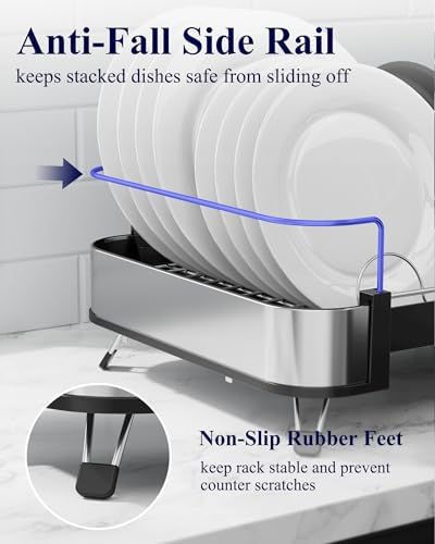 Kitsure Expandable Metal Dish Drying Rack, 16.1-26.6" L x 12.6" W - Image 5