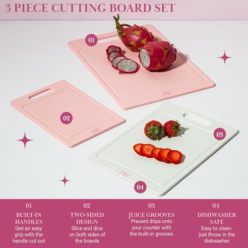 Paris Hilton Cutting Boards for Kitchen, Reversible Dual Sided Plastic Cutting - Image 3