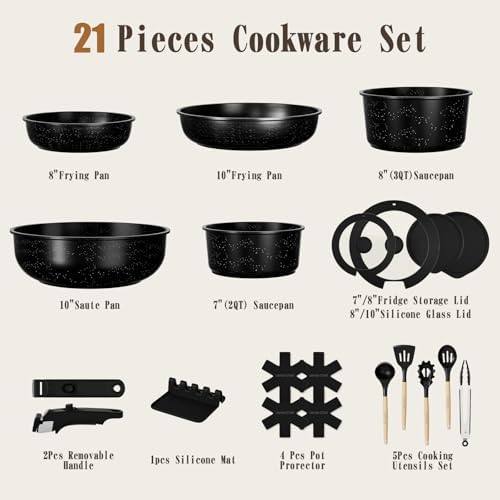 Umite Chef 21Pcs Pots and Pans Set Non Stick, Nonstick Ceramic Cookware Sets - Image 2