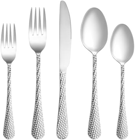 30 Pcs Hammered Silverware Set Service by MUTNITT
