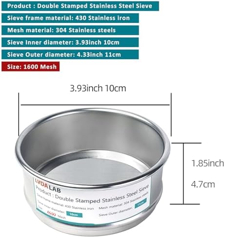 4" 304 Stainless Steel Lab Sieve, 1600 Mesh Screen Sifter - Image 2