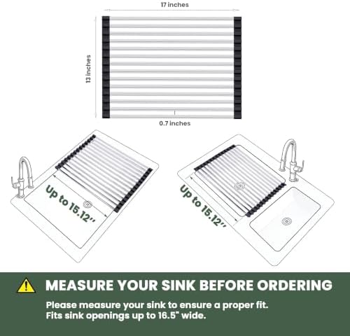 Roll Up Dish Drying Rack Over the Sink 17 x 13’’, 304 Stainless Steel Black - Image 2