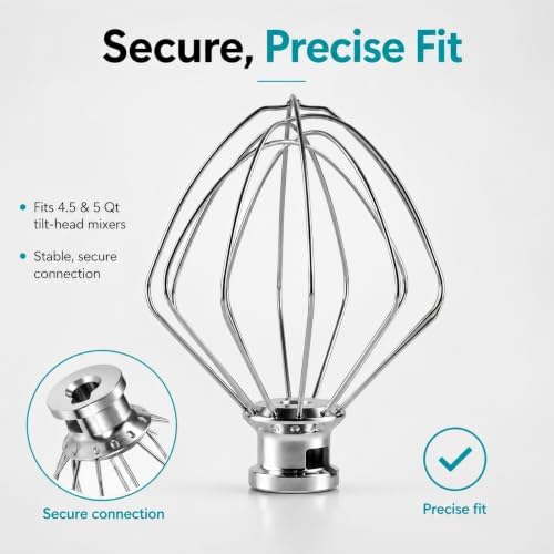 Wire Whip Attachment for 4.5-5 Qt Tilt-Head Stand Mixer, Stainless Steel 6-Wire - Image 2