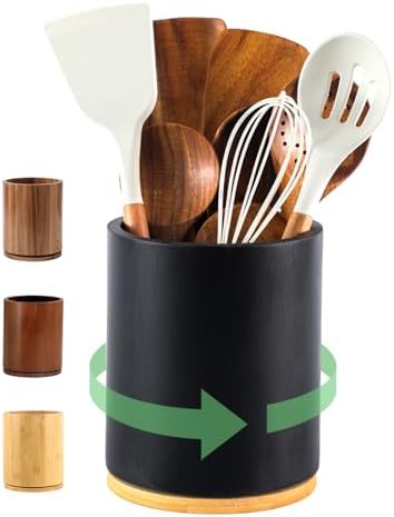 Black Utensil Holder, 360° Rotating 7.3 in Kitchen Organizer by Unknown