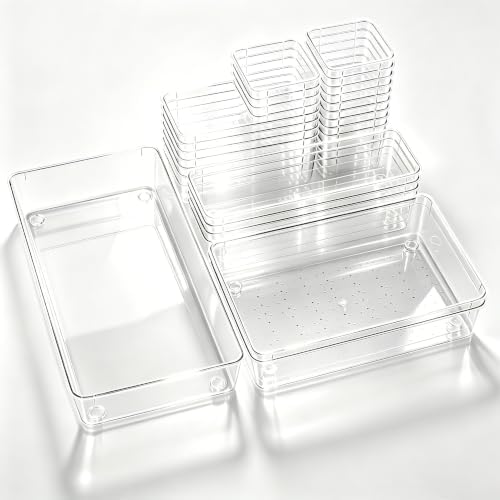 Manalete 30 Pcs Clear Plastic Drawer Organizer, Makeup & Vanity Organizer by Manelete