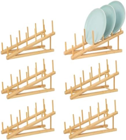 Bamboo Dish Rack, 6 Pack, Bamboo Plate Organizer by BAMBOOLAND