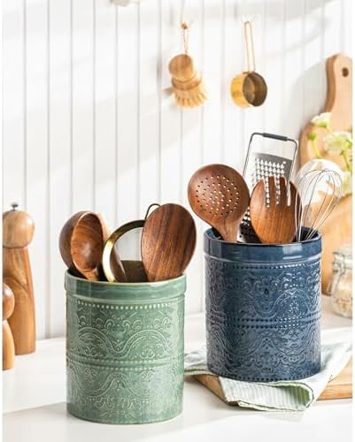 Kitchen Utensil Holder, 7 Inches Large Ceramic Utensil Holder - Image 3