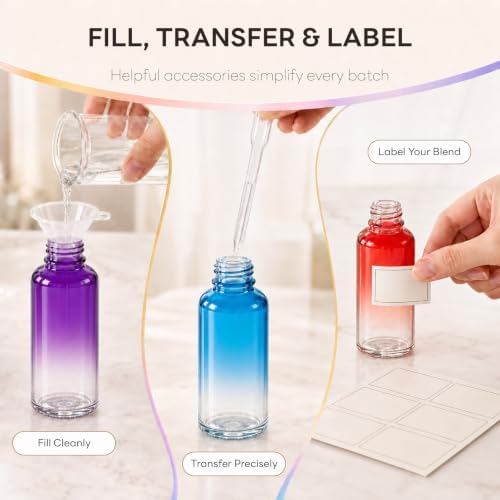 PrettyCare Glass Eye Dropper Bottles 24 Pack, 1oz Rainbow Empty Thick Bottles - Image 6