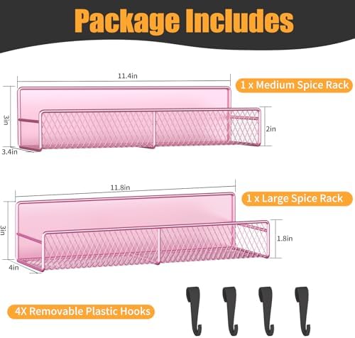 Magnetic Spice Rack for Refrigerator, 2 Pack Metal Magnetic Shelf Pink - Image 2