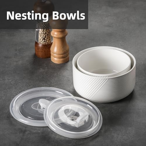 Ceramic Nesting Bowls with Lid, Microwave Safe - Image 5