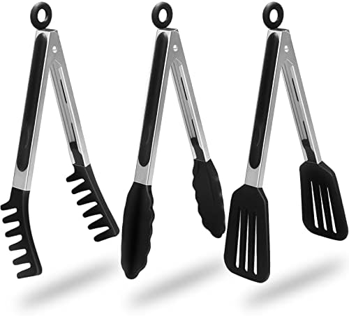 HST Tongs for Cooking with Silicone Tips 3 Pack, Kitchen Tongs by HST