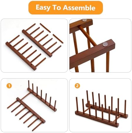 HBlife Teak Wooden Dish Drying Rack Kitchen Plate Organizer Pot Lid Holder - Image 3