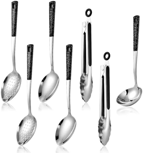 7 Pcs Stainless Steel Serving Spoon and Kitchen Cooking Utensils Set by Ysglory