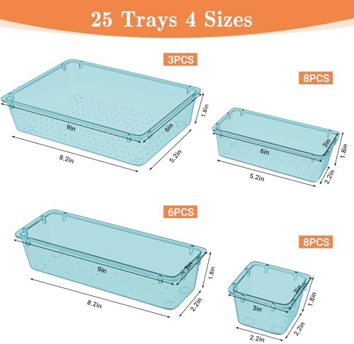 SpaceHacks 25 PCS Plastic Drawer Organizer, 4-Size Versatile Organizer Trays & - Image 2