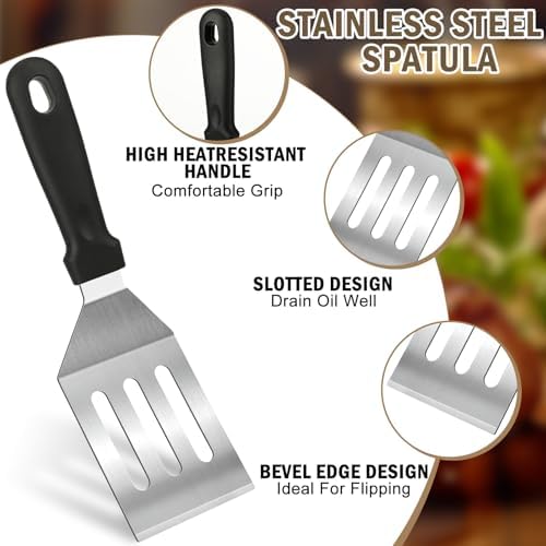Stainless Steel Spatula Set 4 Pcs, Solid & Slotted Turner - Image 3