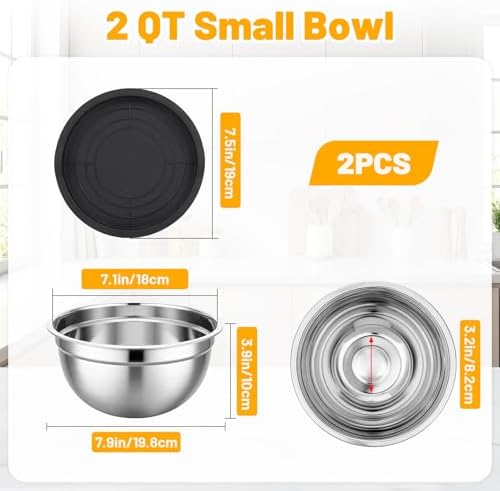 Beasea Mixing Bowls with Lids Set, 2 Pack 2 QT Stackable Stainless Steel Mixing - Image 2