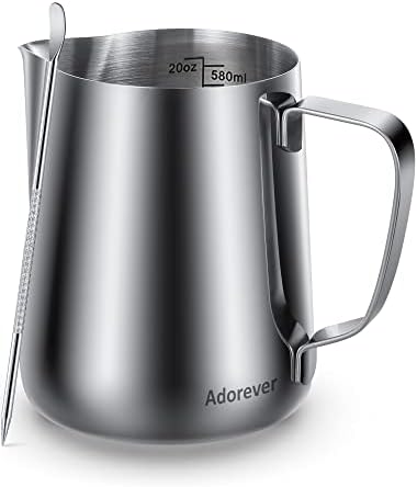 Milk Frothing Pitcher, 20oz Steaming Pitcher Stainless Steel Espresso Machine by Adorever