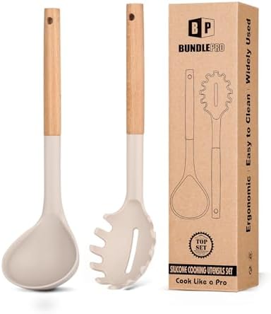BUNDLEPRO Silicone Soup Ladle and Pasta Spoon Set by BUNDLEPRO